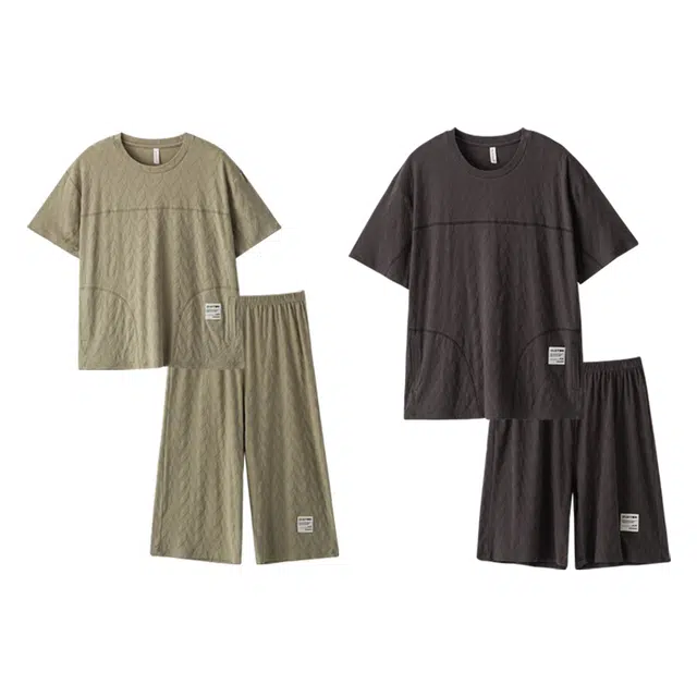 可人儿 凉感棉短袖七分短裤睡衣设计感宽松可外穿家居服套装 春夏季 情侣款