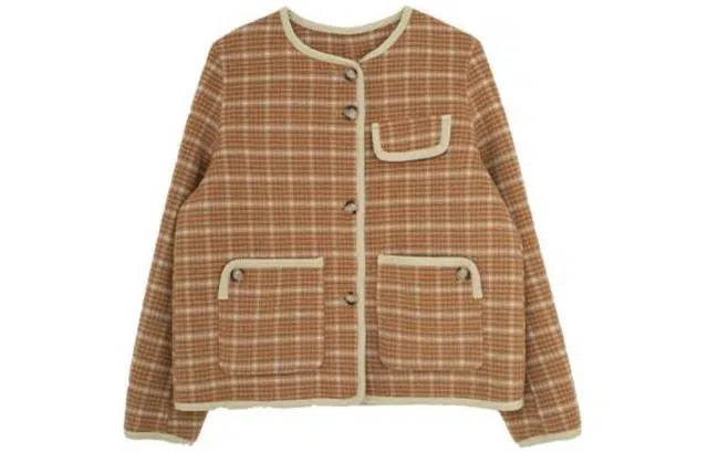 小镇姗姗  小香风双面呢羊毛夹克外套 女款 格子黄