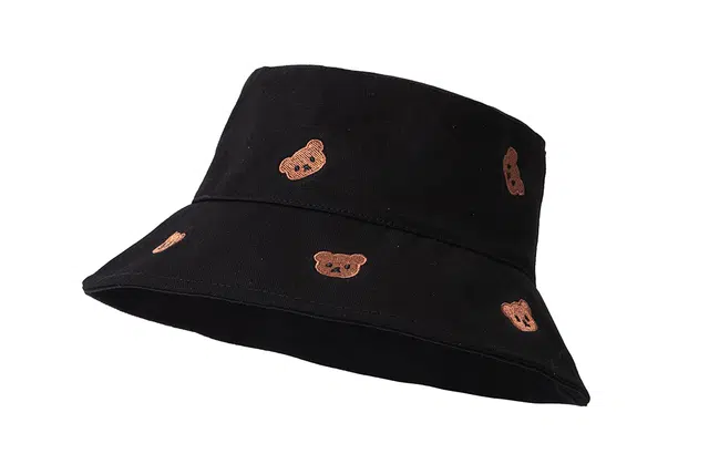 白卷 刺绣可爱小熊头像防晒遮阳 渔夫帽 男女同款情侣款