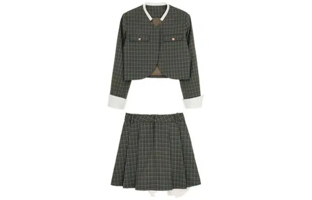小镇姗姗 格纹外套半裙套装 女款 摩登绿