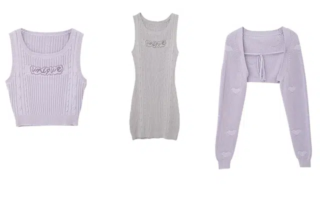 小镇姗姗 字母提花针织马甲吊带连衣裙爱心提花外套套装 女款 奶芋紫