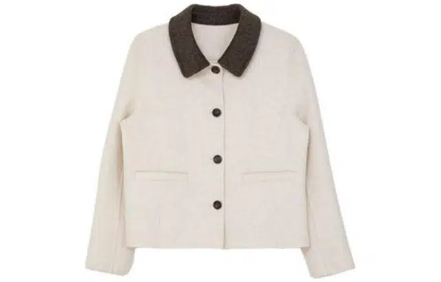 小镇姗姗 拼色单排扣短款双面呢大衣 女款