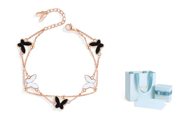 【可定制刻字】银千惠 蝶舞双层手链 小众设计轻奢时尚高级感甜美手饰品 仙女唯美款闺蜜同款 礼盒装