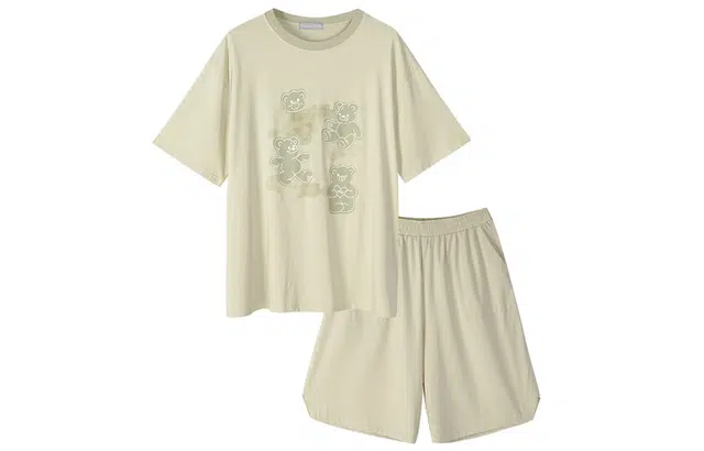 同语 夏季睡衣凉感棉短袖套装可爱可外穿男士宽松夏天家居服 家居套装 男款 柔雾菊白•米杏