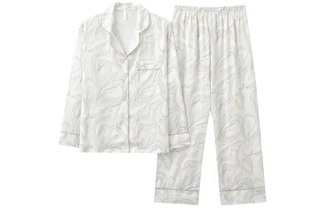 怡吾色 清新印花系列 夏季长袖冰丝睡衣女家居服简约宽松可外穿家居套装 女款  送妈妈