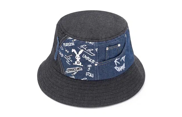 肯默 牛仔口袋风涂鸦渔夫帽兔子盆帽遮阳帽防晒帽子 男女同款