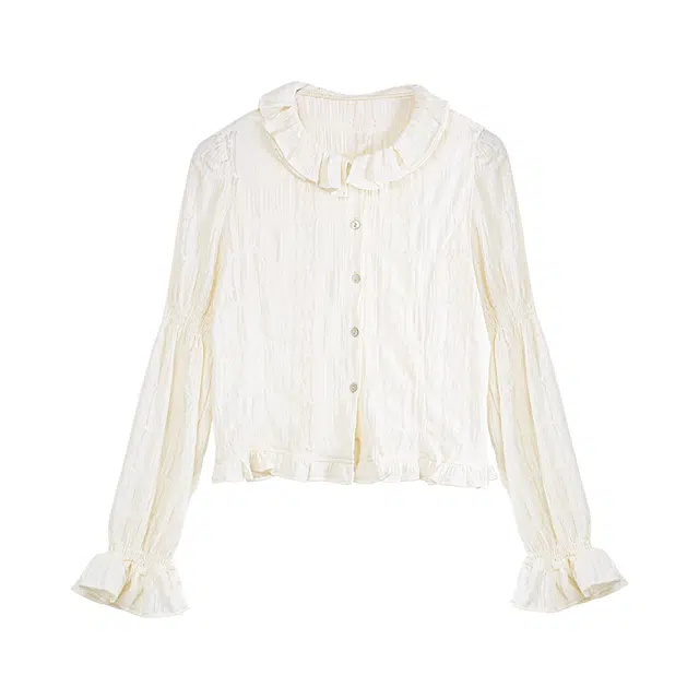 小镇姗姗 雪顶威化 木耳花边白色衬衫 女款 法式米杏