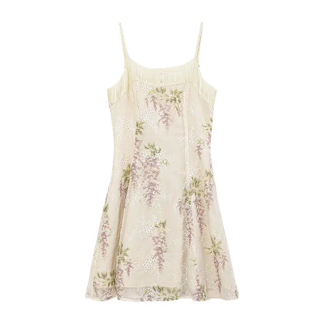 小镇姗姗 微醺黄昏 印花雪纺吊带裙 女款