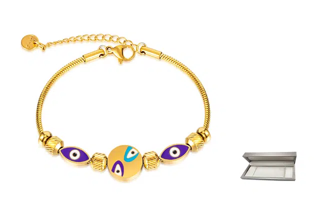 肯默精钢恶魔之眼手链 精美手饰 延长链设计 女款 金色 礼盒包装