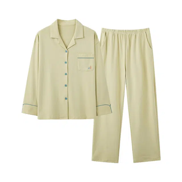 橡柠派 女春夏款柔软仿棉极简高级感居家服女长袖长裤开衫翻领可外穿睡衣套装 女款