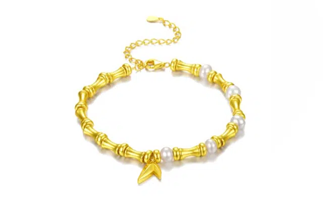 周百福珠宝 竹节珍珠手链  国潮简约时尚设计高级感本命年甜美可爱转运竹节珍珠手链