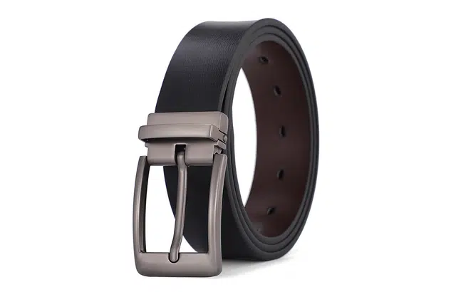 肯默二层牛皮个性潮流针扣皮带 简约休闲男士真皮腰带 男款 枪黑色