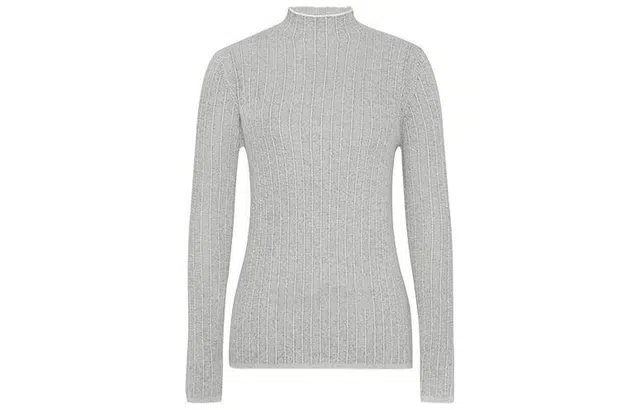 美洋 条纹半高圆领套头针织衫 女款 银灰色