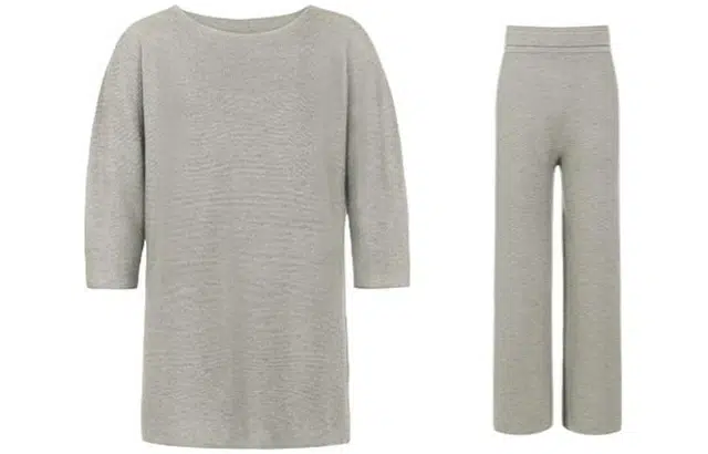 美洋 纯色圆领针织衫松紧高腰直筒裤分体套装 女款