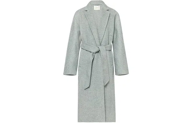 美洋 纯色混纺人字纹中长款双面呢大衣 女款 灰蓝色