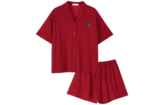 同语 睡衣夏季凉感纯棉套装红色结婚喜庆女士家居服夏天 家居套装 女款 殷红