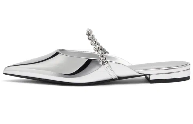 CHARLES&KEITH Gem Chain Pointed Mules Silver