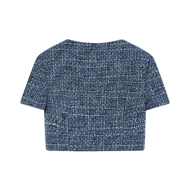 区区欧阳 方领单排扣短袖外套 女款