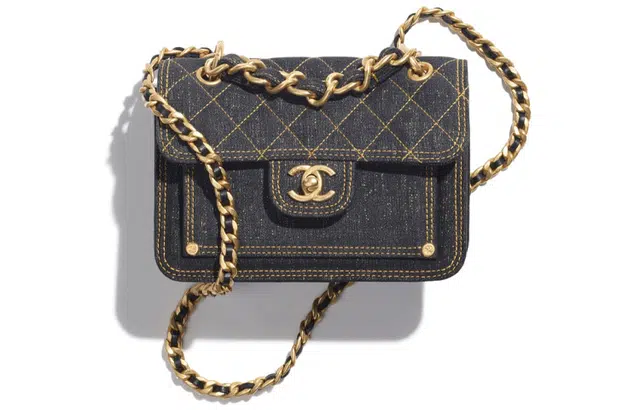 CHANEL Classic Chain Denim Messenger Bag Small Black