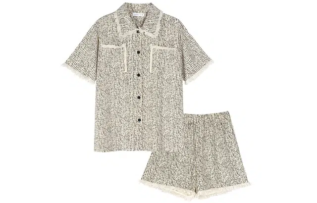 同语  夏季睡衣女凉感纯棉短袖家居服女士时尚可外穿宽松薄套装 家居套装 女款 宣纸白/墨黑