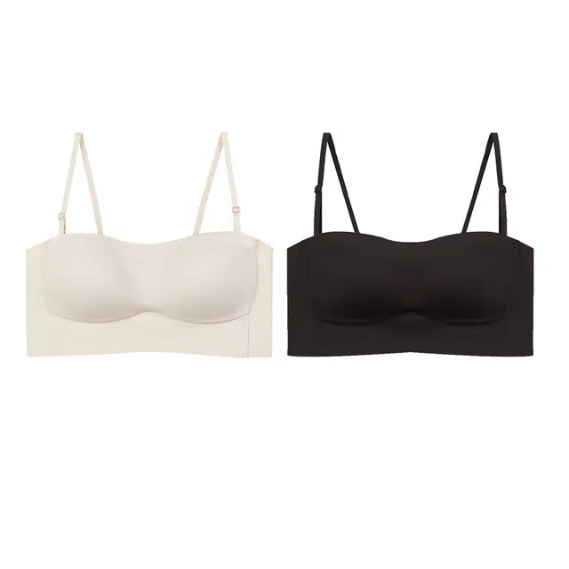 内在密码 无痕抹胸吊带内衣女美背心一体细肩带聚拢防下垂大胸罩显小文胸 两件装