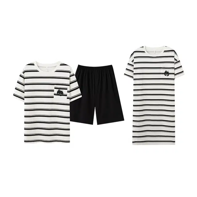 怡吾色 春夏情侣家居服套装 时尚条纹简约可外穿睡衣 家居套装