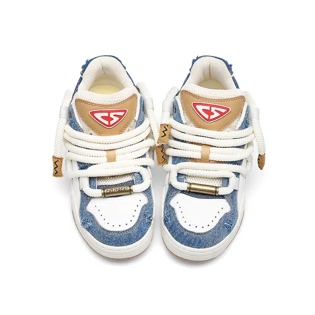 猫与沙发 脏辫系列 破碎设计 休闲 低帮 板鞋 男女同款 牛仔蓝