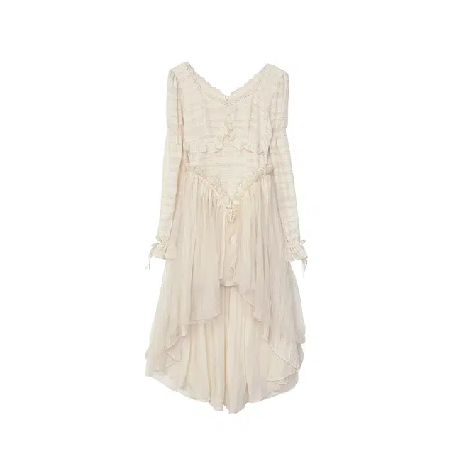 小镇姗姗 洛月花神~ 设计感小众约会生日连衣裙女长袖显瘦温柔风中长裙