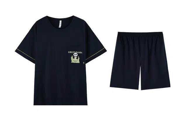 小情歌 家居服睡衣 纯棉睡衣男夏季款短袖短裤家居套装 胸前口袋装饰设计 男款 藏青色
