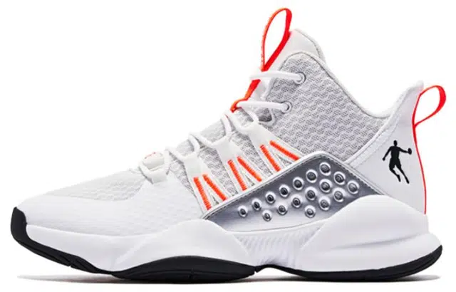 Jordan High-Top Basketball Shoes Silver White Orange