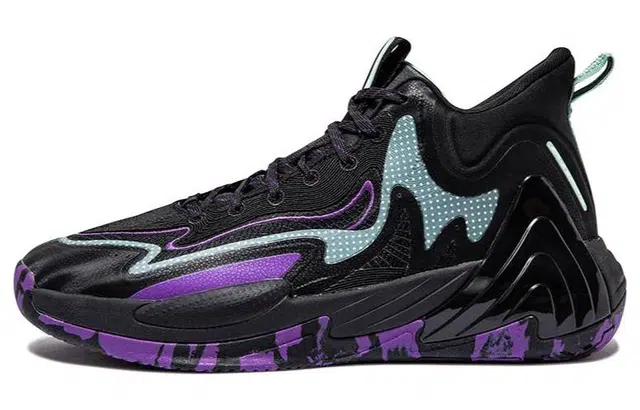 鸿星尔克 减震防滑耐磨 中帮 篮球鞋 黑紫