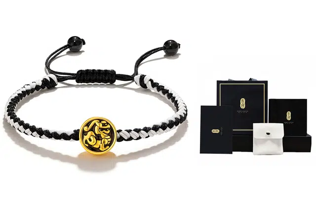 吉珂 有求必应貔貅瓦当情侣手链一对 小众设计黄铜镀金烤彩国风复古瑞兽貔貅手链编织链男女款 学生 情侣互送礼物