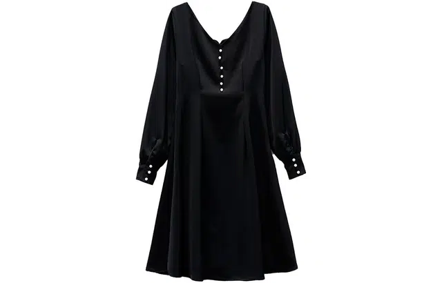 小镇姗姗 纯色灯笼长袖连衣裙