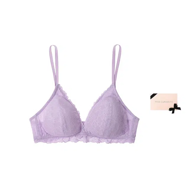 好奇蜜斯薄款法式内衣显胸小蕾丝女无钢圈舒适三角杯文胸罩夏 礼盒装