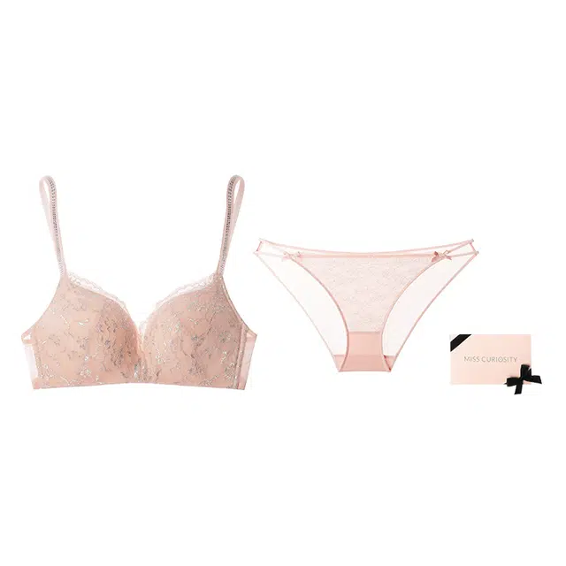 好奇蜜斯大胸显小内衣女上托文胸套装无钢圈胸罩蕾丝夏季薄款新款 礼盒装