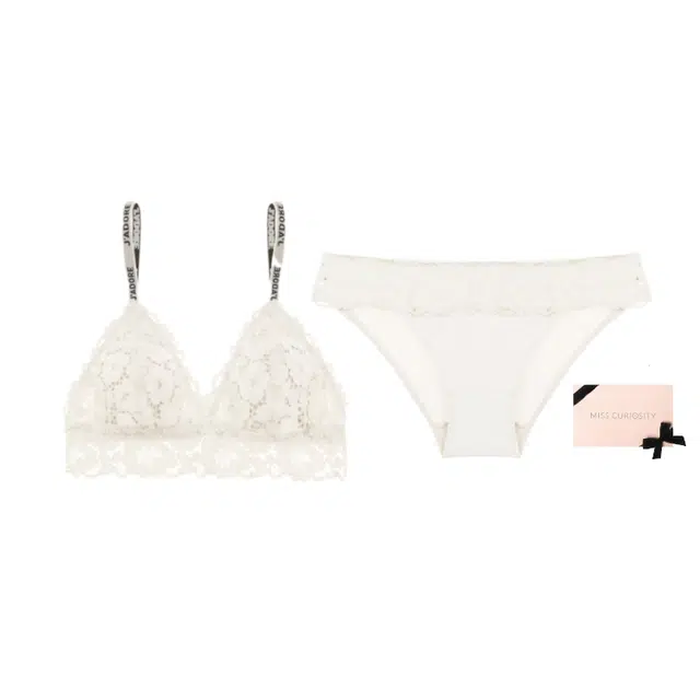 好奇蜜斯法式内衣女无钢圈带胸垫夏季薄款基础文胸套装蕾丝三角杯胸罩 礼盒装