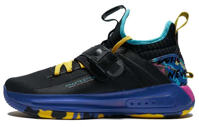 特步 网布 防滑耐磨 高帮 运动休闲鞋 男款 黑黄