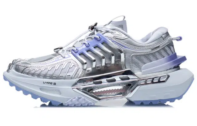 中国李宁 玄空 舒适反光潮流 减震耐磨透气回弹 低帮 生活休闲鞋 女款 淡霜蓝液态银