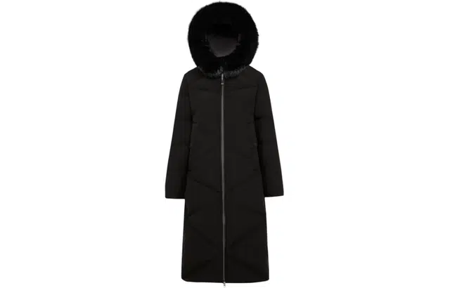 波司登 纯色连帽狐狸毛领拉链加厚防风长款羽绒服 女款