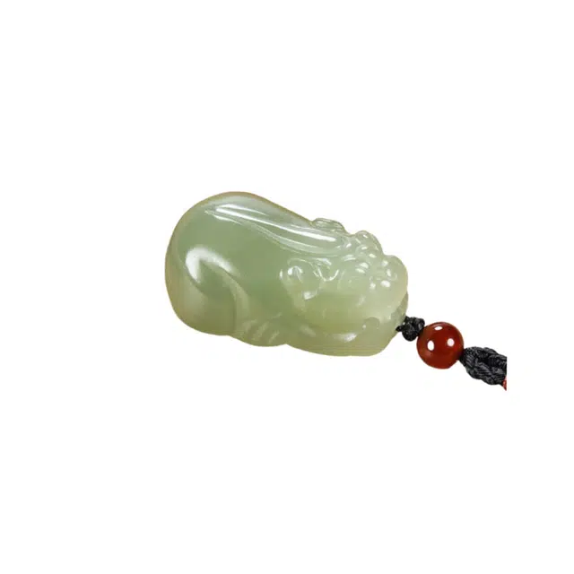 舒杰 湖水绿招财貔貅 手工编织绳搭配 和田玉 和田玉项链 男女同款情侣款 青白玉