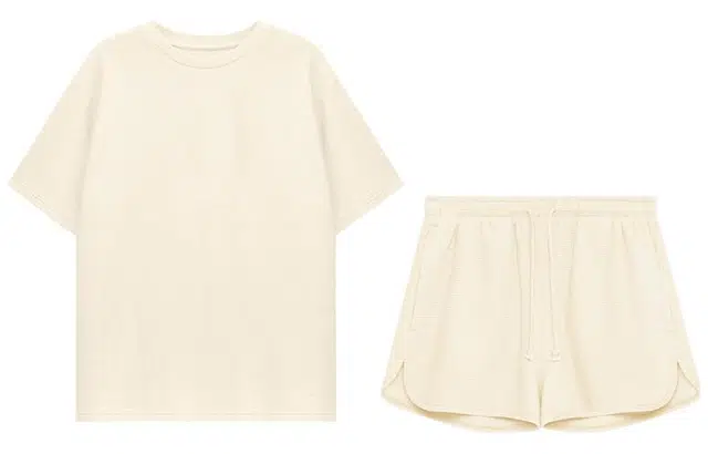 怡吾色 华夫格系列休闲棉纯色短袖短裤套装 简约清新可外穿家居套装 女款 多色