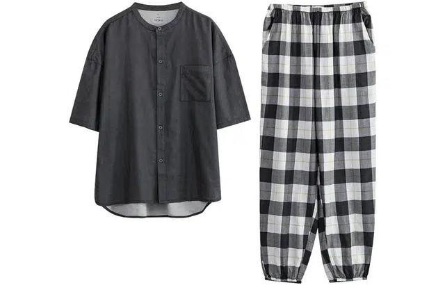 怡吾色 双层纱系列 夏季短袖睡衣 家居套装 中式圆领简约可外穿家居服 男款