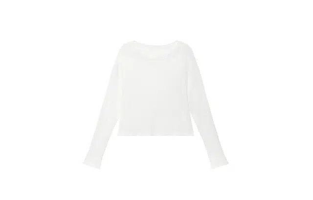 美洋 纯色镂空圆领长袖针织衫 女款 白色