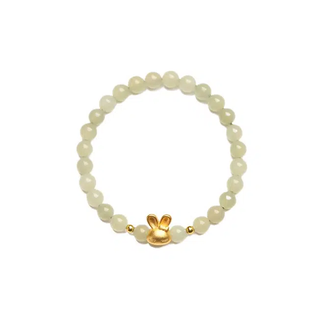 舒杰 小兔子珠子转运珠 轻奢小众设计 和田玉 和田玉手链 女款 青白玉