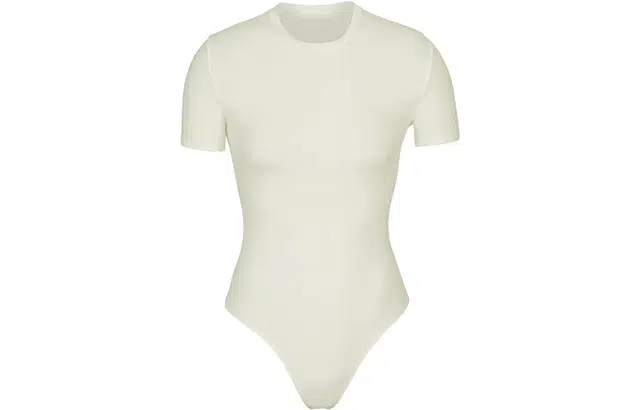 SKIMS COTTON JERSEY T-SHIRT BODYSUIT BONE