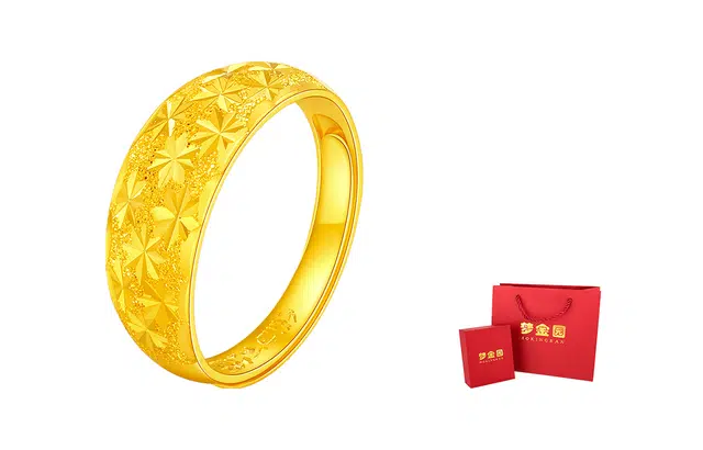 梦金园 满天星活口素圈指环开口可调节 足金 黄金戒指 女款