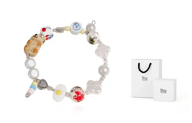 饰伴 卡通立体小熊 个性创意可爱卡通小熊爱心圆珠多元素 手链 男女同款情侣款