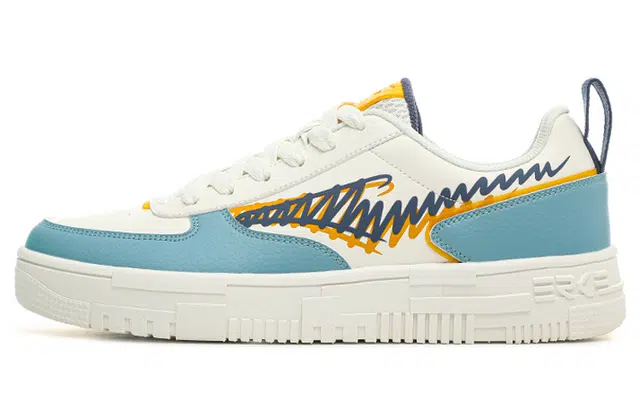 鸿星尔克 凌波 织物合成革 厚底复古 防滑耐磨 防滑减震耐磨 低帮 板鞋 白蓝