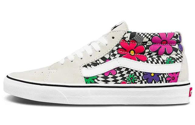 Vans SK8 Mid White Grey Floral Plaid