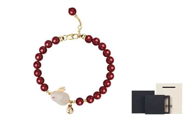 凤凰涅磐 兔子 兔年编织红手绳福牌 和田玉 和田玉手链 女款 青白玉 礼物